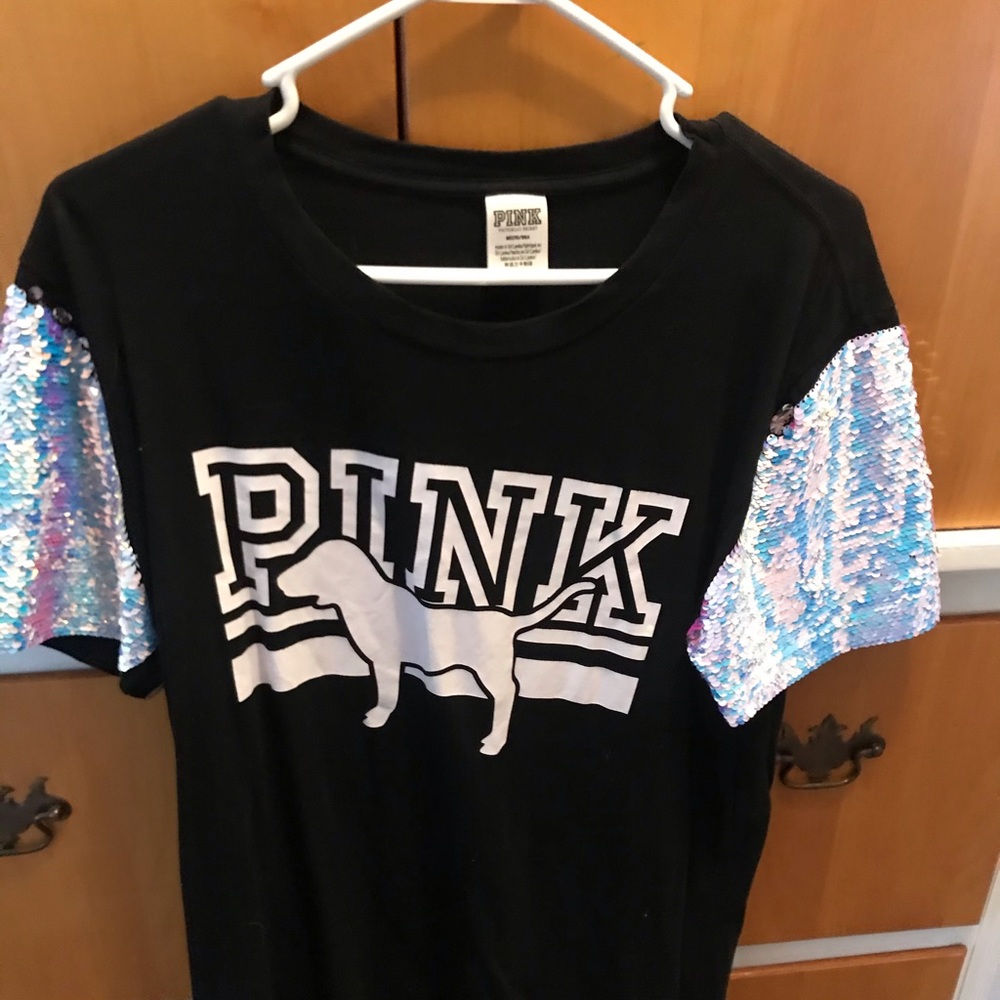 Black T-shirt with iridescent  sequin sleeves